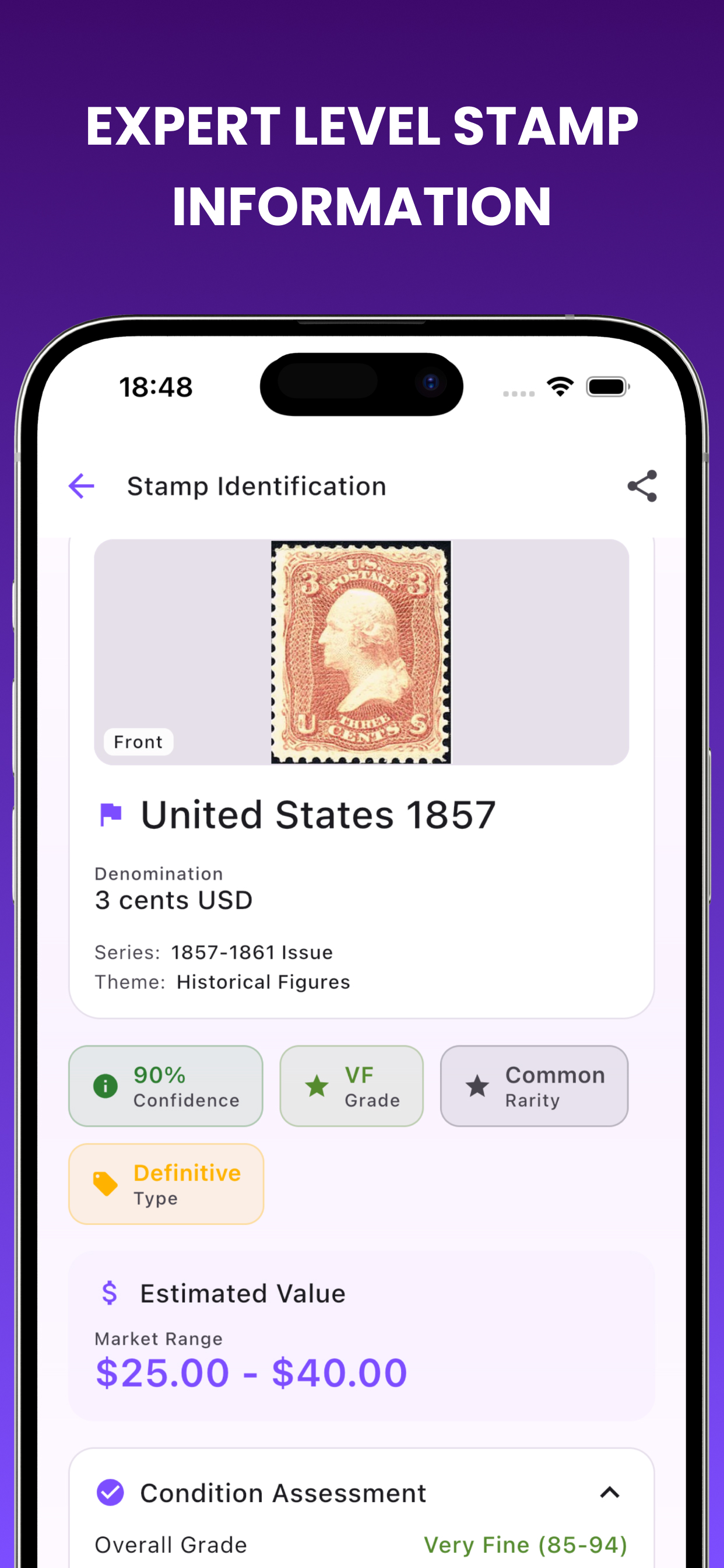 Stamp value assessment with condition details