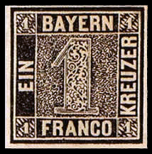Bavaria One Kreuzer Black 1849 — first German postage stamp