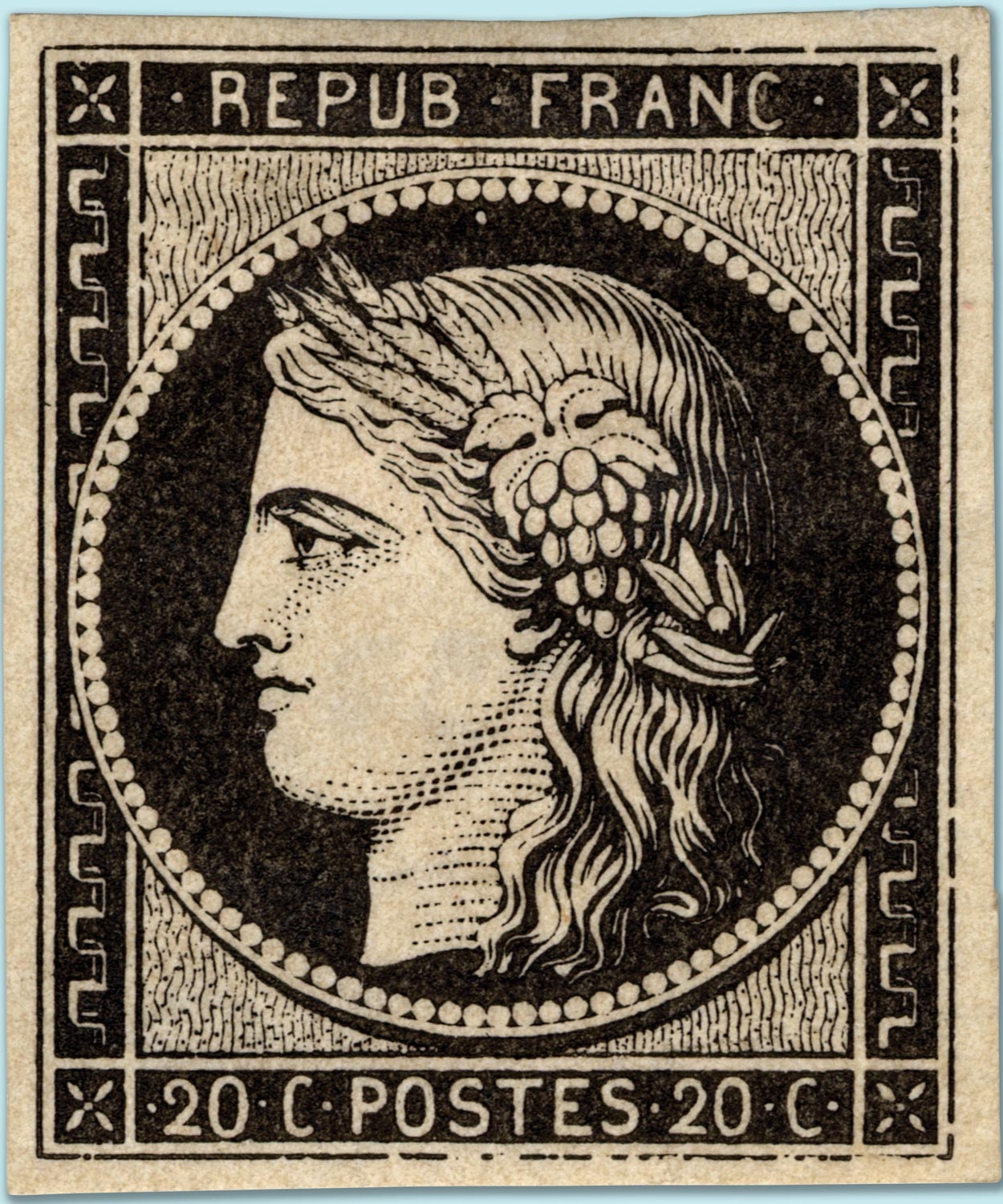 France Ceres 20c noir 1849 - first French postage stamp