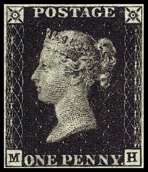 Penny Black - the world's first adhesive postage stamp, 1840