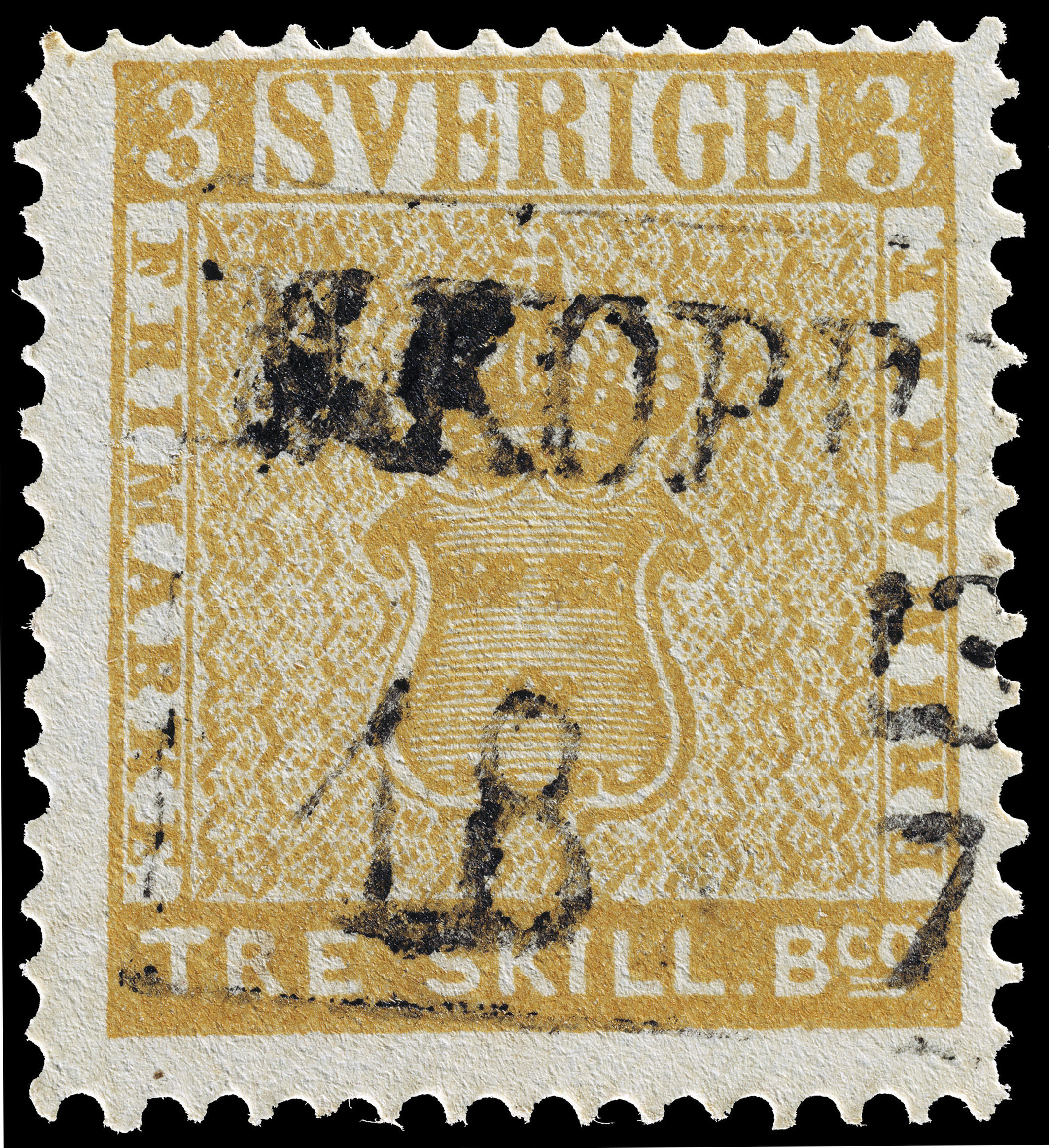 Sweden Treskilling Yellow 1855 - the world's most famous color error stamp