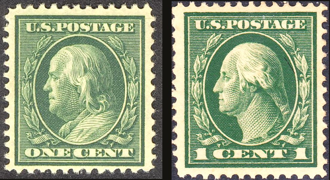 US Washington 1c and Franklin 1c stamps from the Washington-Franklin series